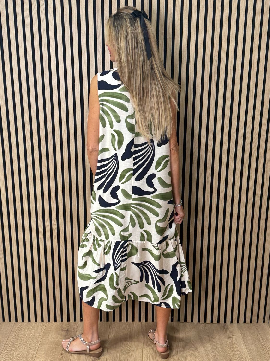 Bree Printed Viscose Dress - Cream/Green/Navy