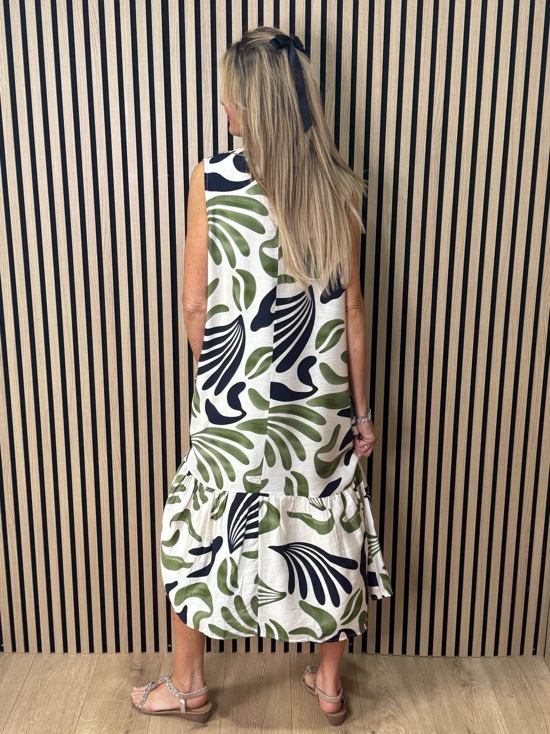 Bree Printed Viscose Dress - Cream/Green/Navy