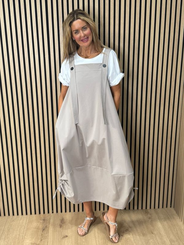 Cara - Utility Pinafore Dress - Taupe