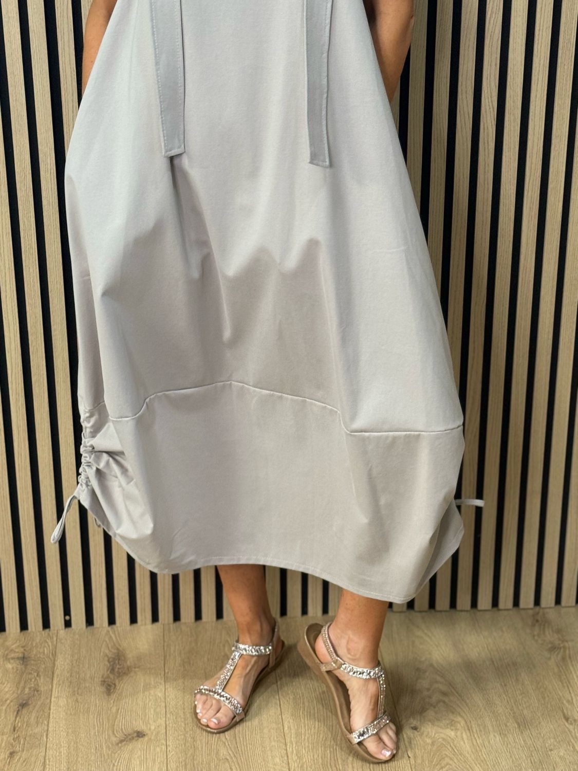 Cara - Utility Pinafore Dress - Taupe