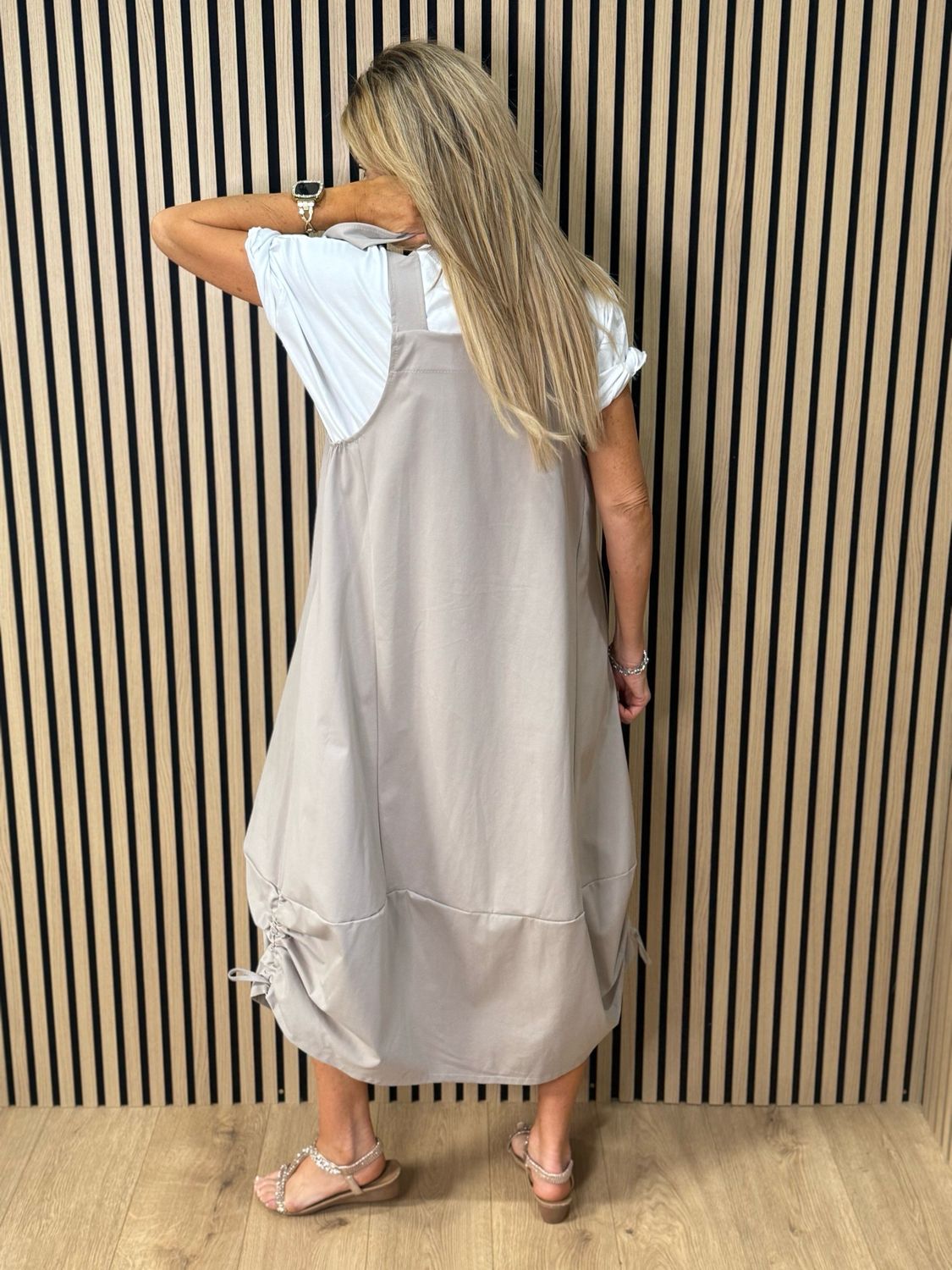 Cara - Utility Pinafore Dress - Taupe