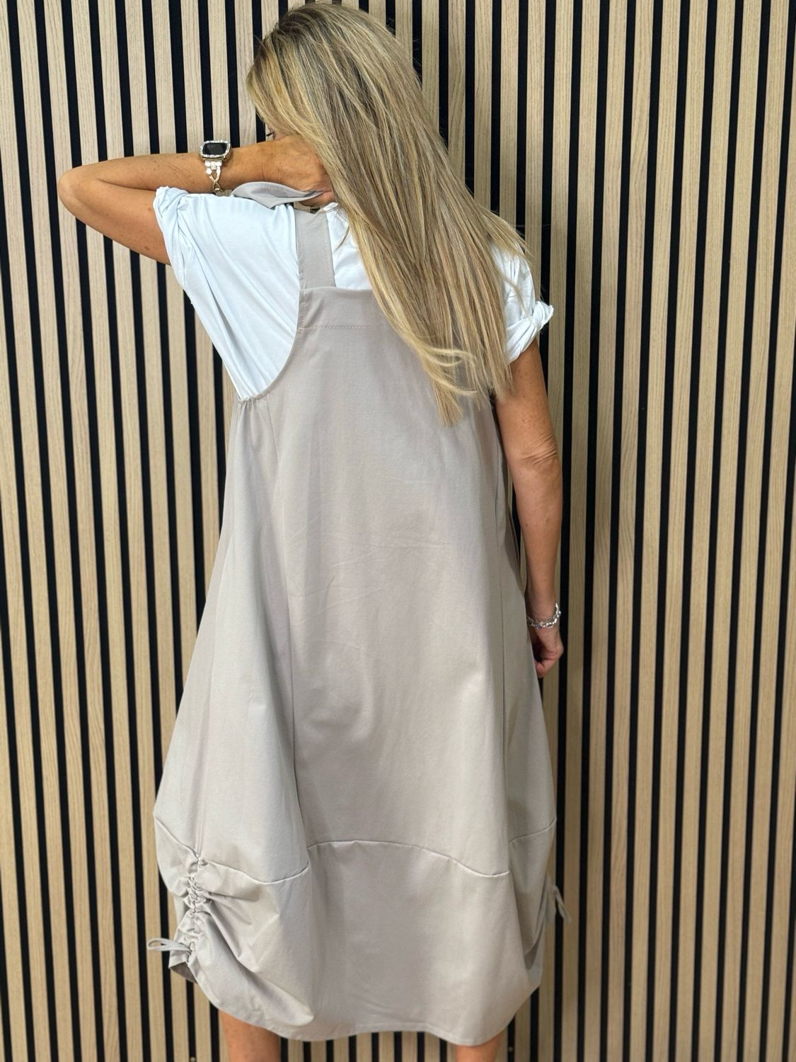 Cara - Utility Pinafore Dress - Taupe