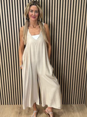 Mila - Cropped Wide Leg Jumpsuit - Beige