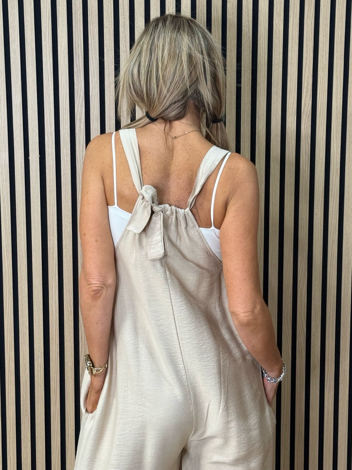 Mila - Cropped Wide Leg Jumpsuit - Beige