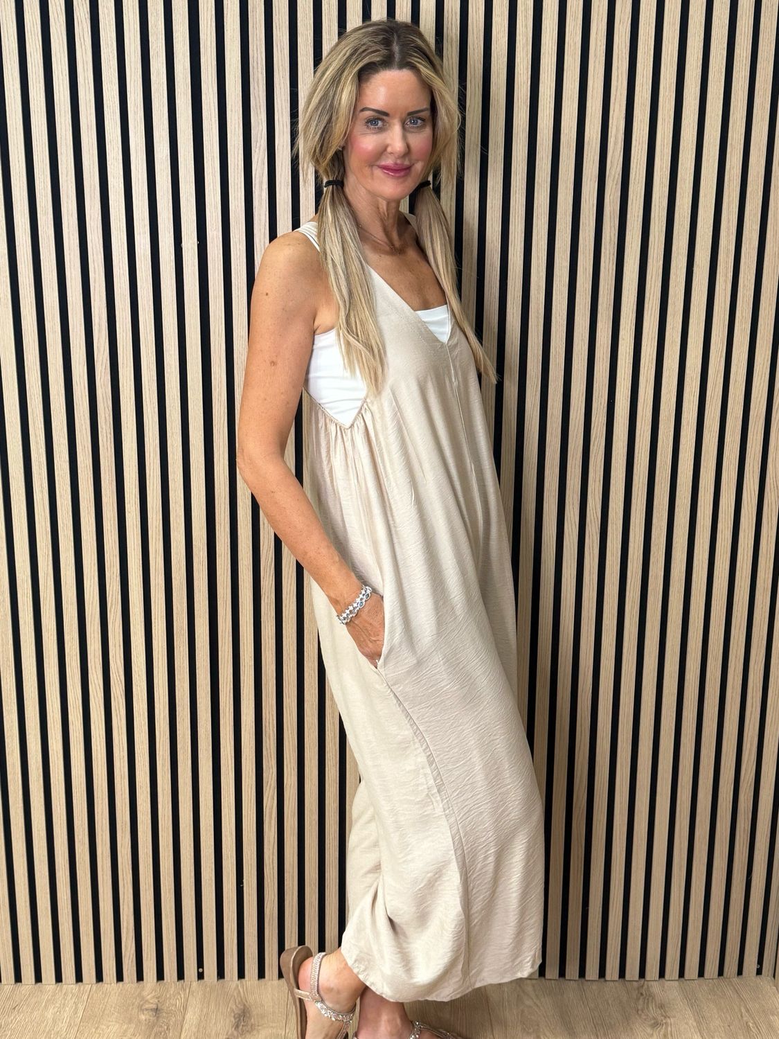 Mila - Cropped Wide Leg Jumpsuit - Beige