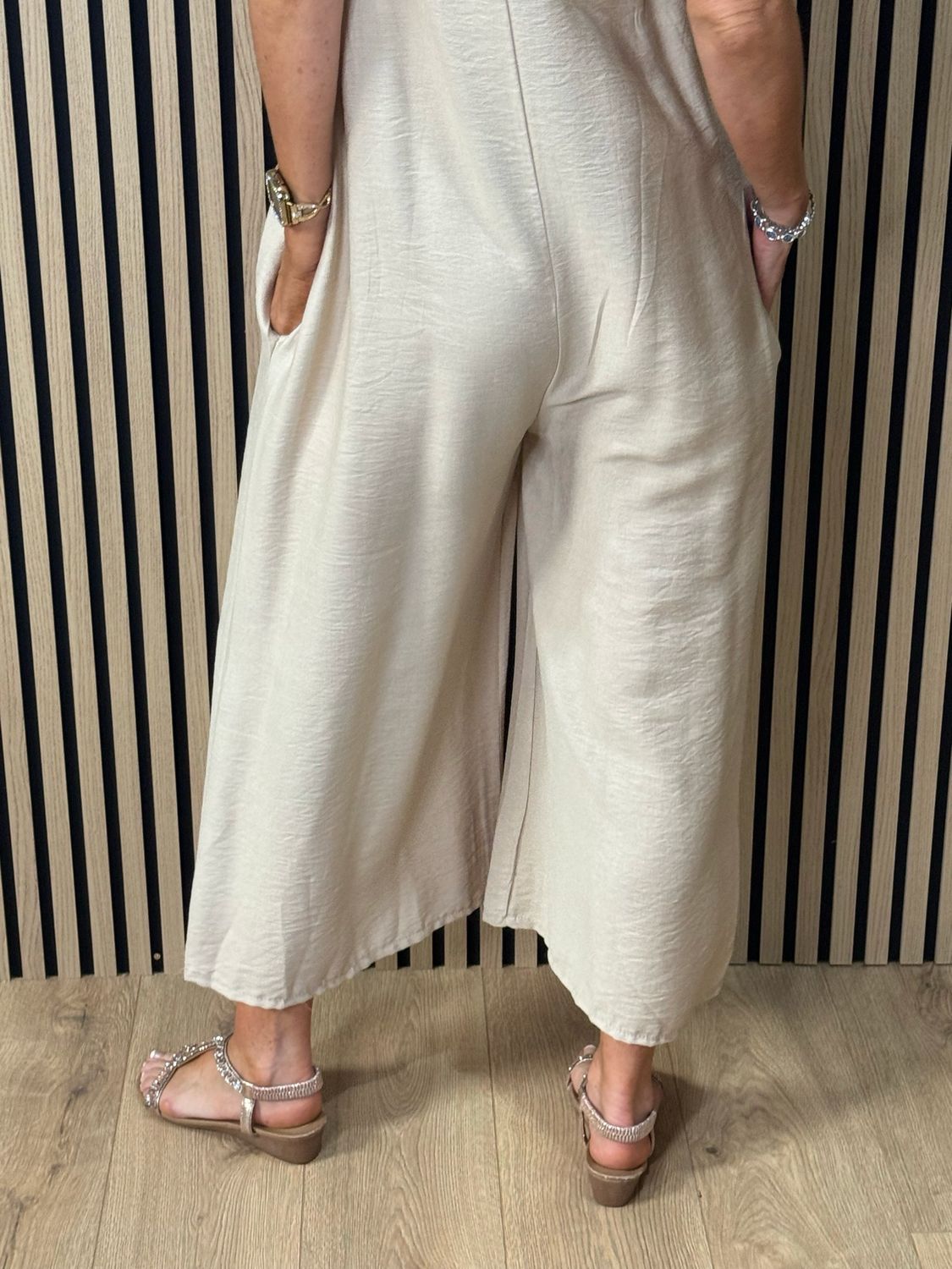 Mila - Cropped Wide Leg Jumpsuit - Beige
