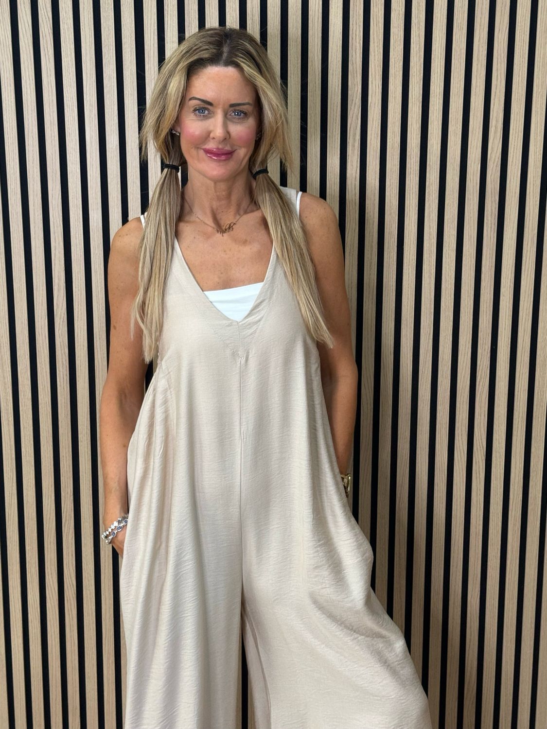 Mila - Cropped Wide Leg Jumpsuit - Beige