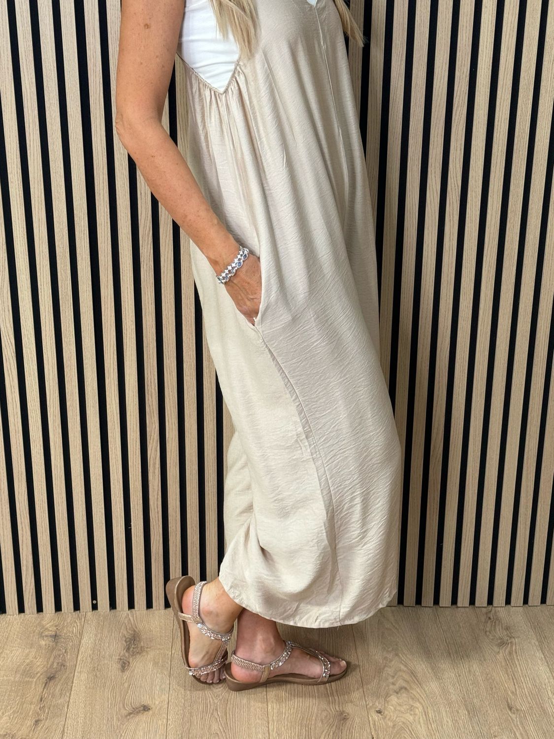 Mila - Cropped Wide Leg Jumpsuit - Beige