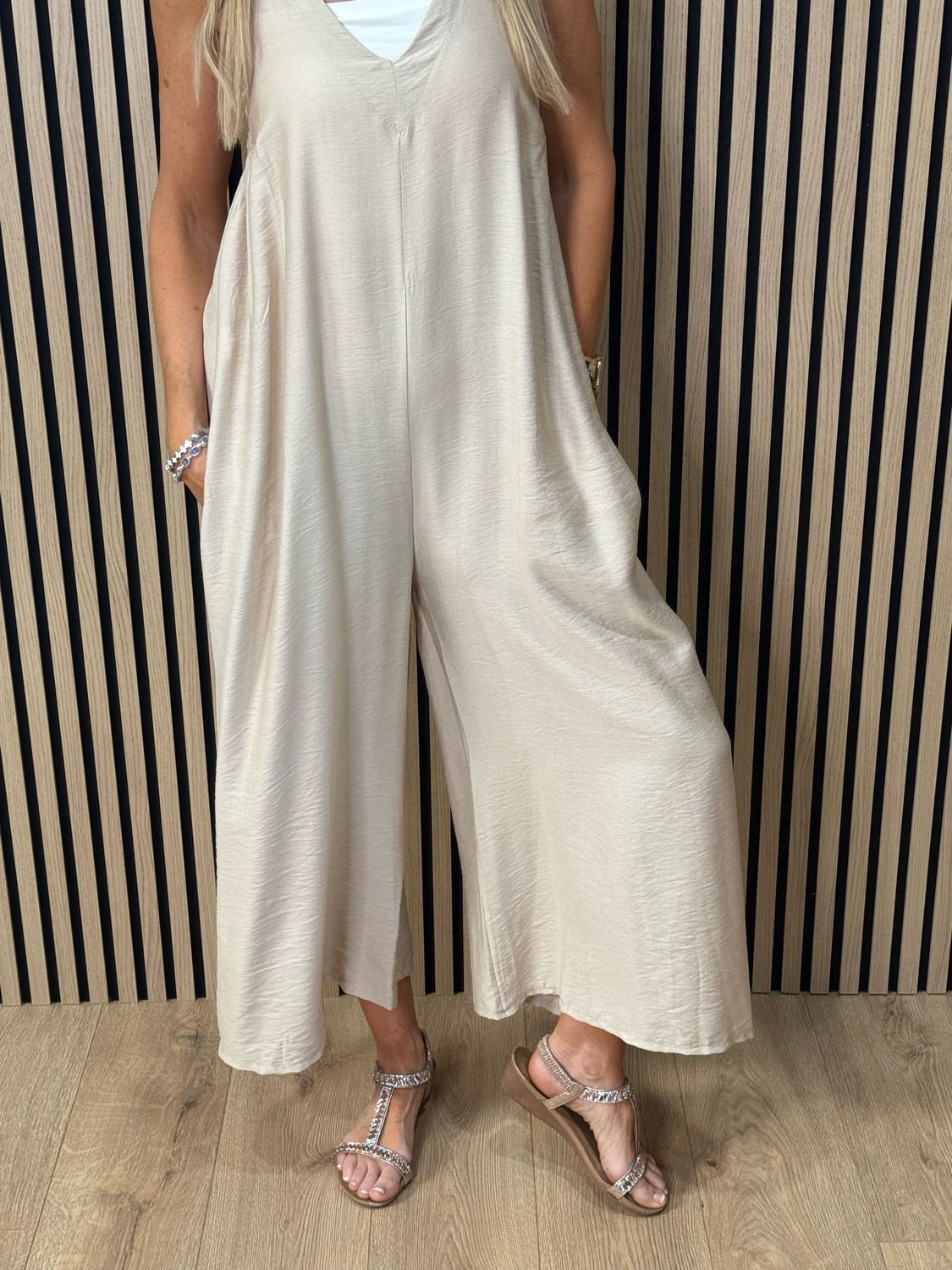 Mila - Cropped Wide Leg Jumpsuit - Beige