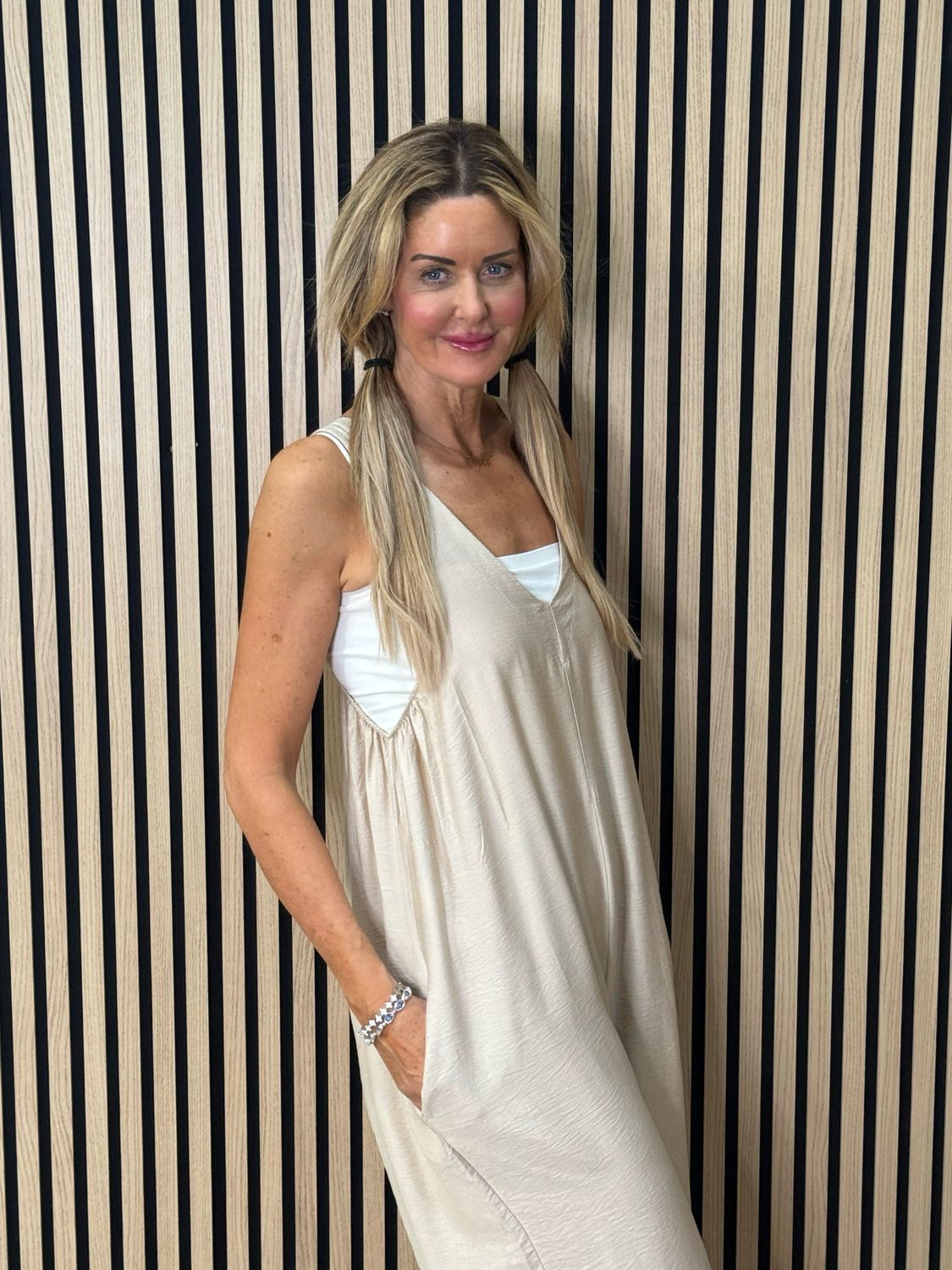 Mila - Cropped Wide Leg Jumpsuit - Beige