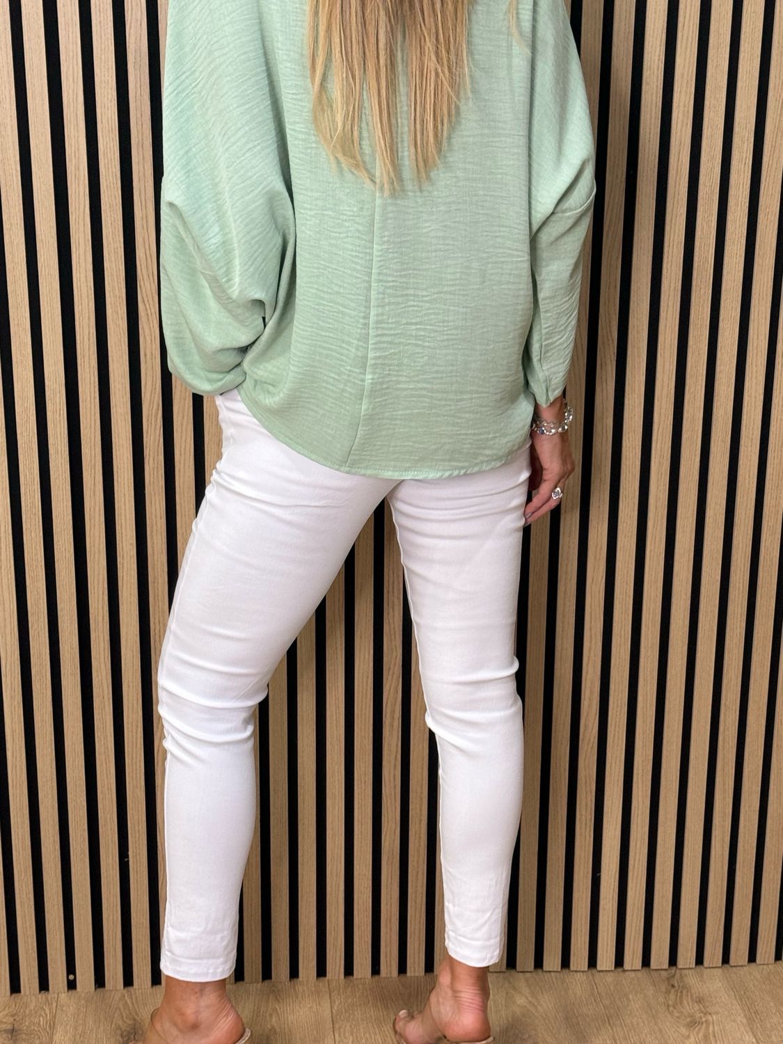 Rosette Detail Drop Shoulder Top - Mint