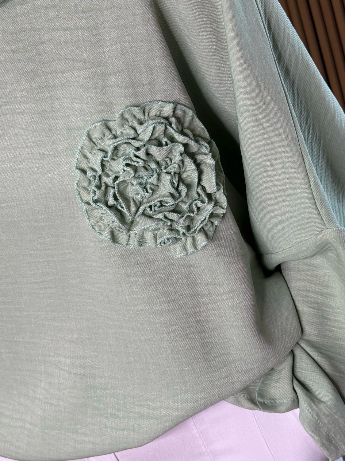 Rosette Detail Drop Shoulder Top - Mint