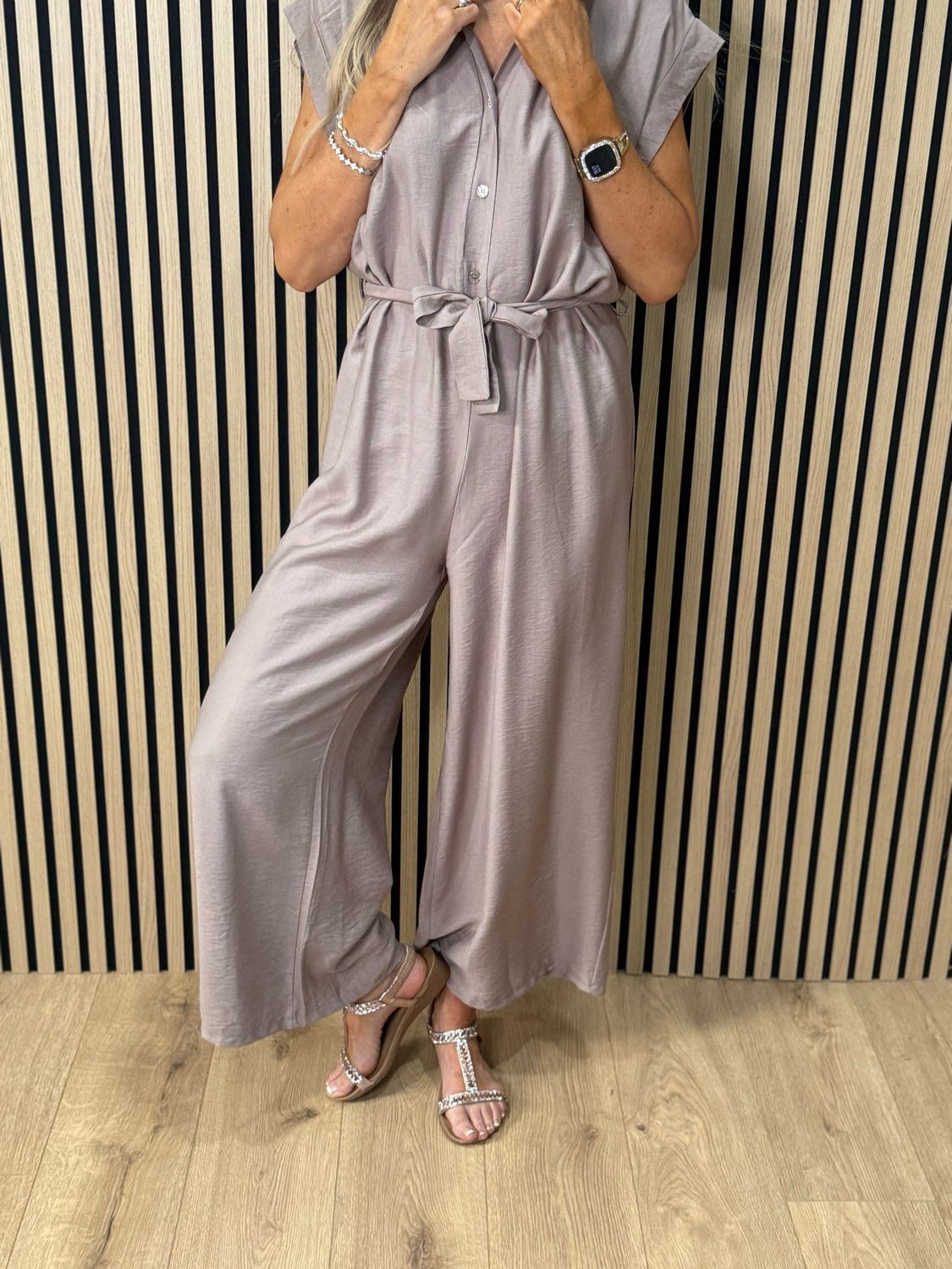 Luna Wide Leg Jump Suit - Taupe