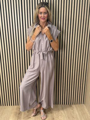 Luna Wide Leg Jump Suit - Taupe