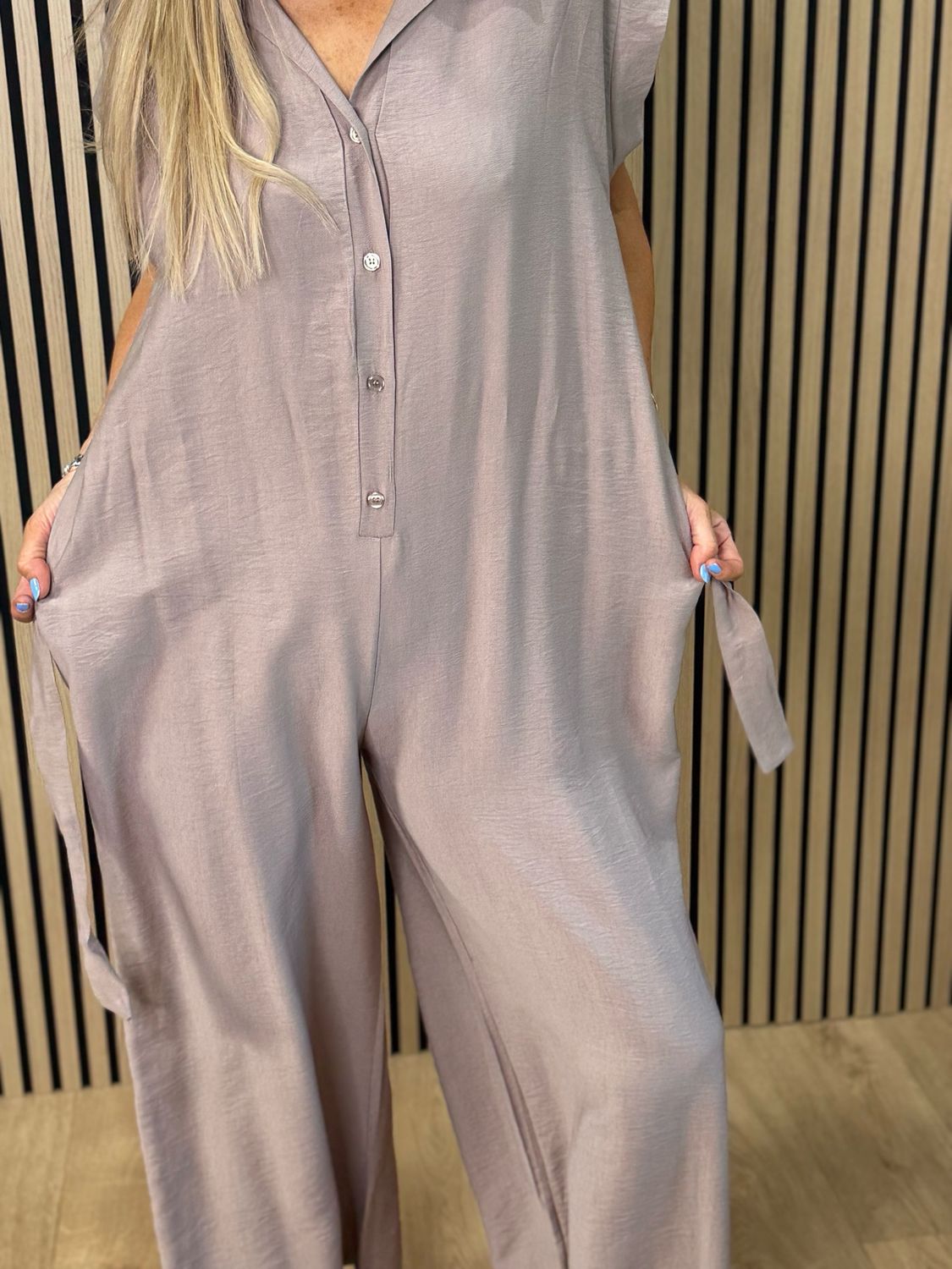 Luna Wide Leg Jump Suit - Taupe