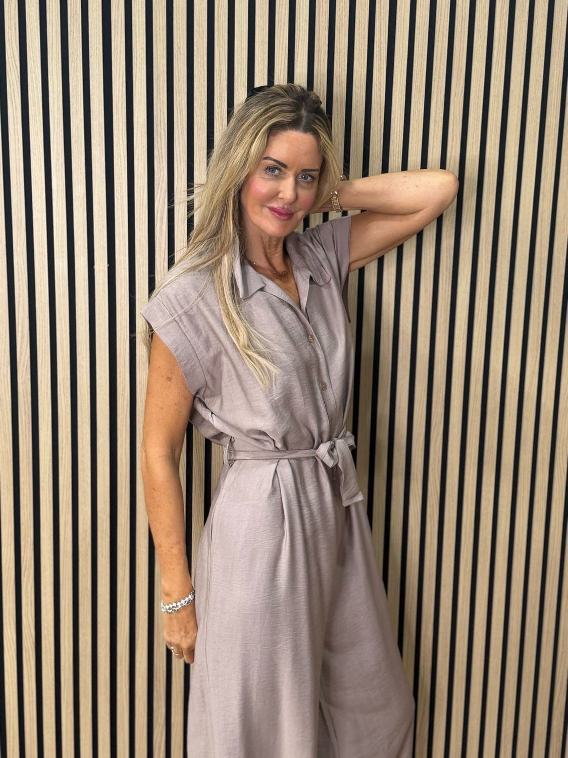 Luna Wide Leg Jump Suit - Taupe