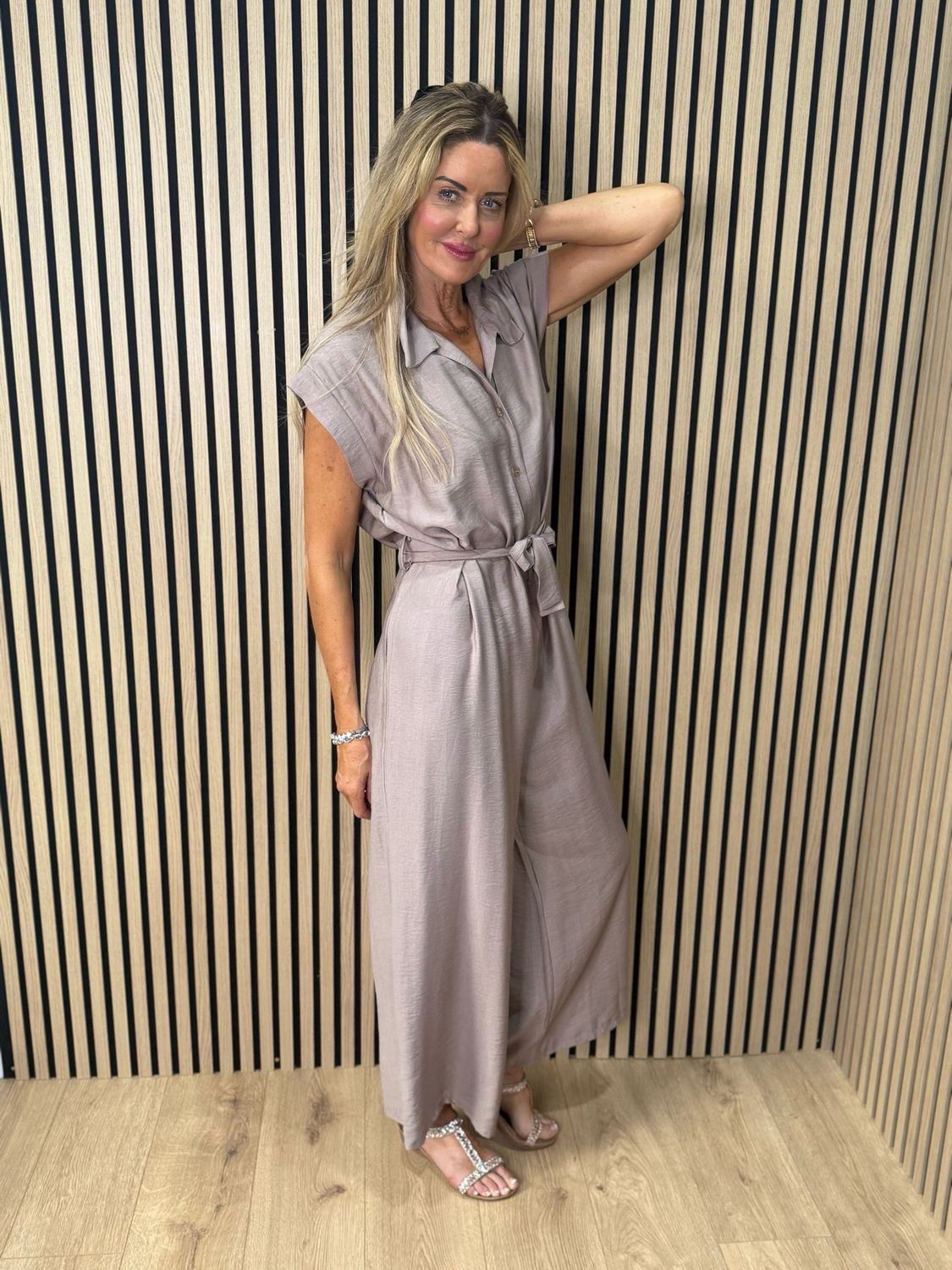 Luna Wide Leg Jump Suit - Taupe