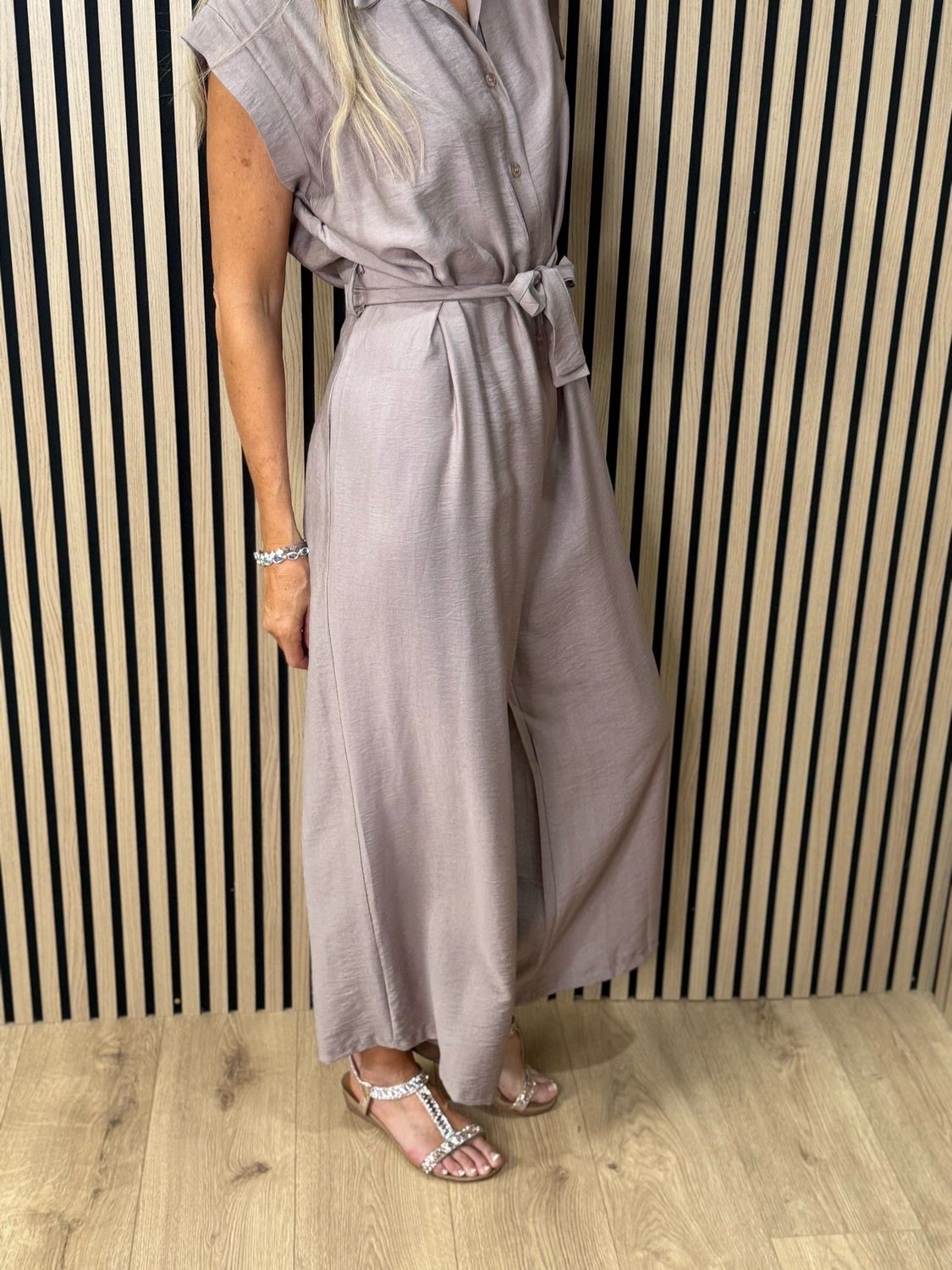 Luna Wide Leg Jump Suit - Taupe
