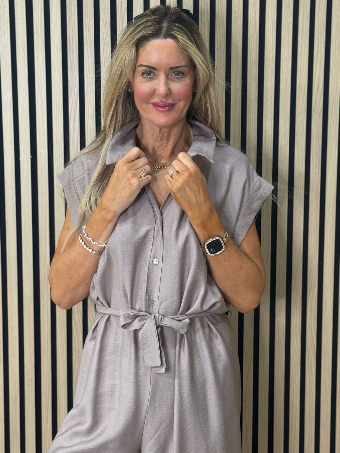 Luna Wide Leg Jump Suit - Taupe