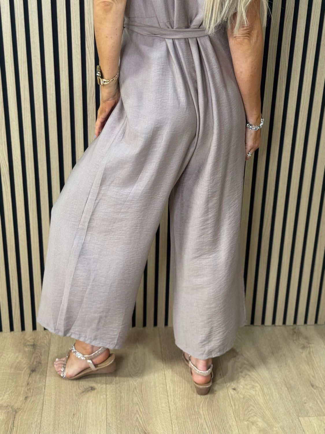 Luna Wide Leg Jump Suit - Taupe