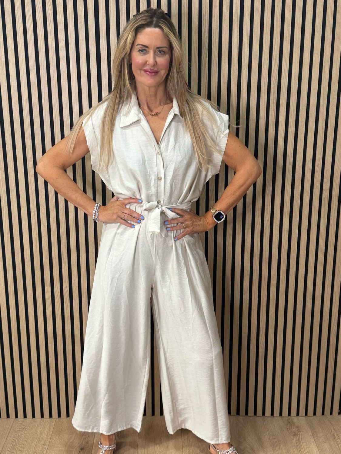 Luna Wide Leg Jump Suit - Cream