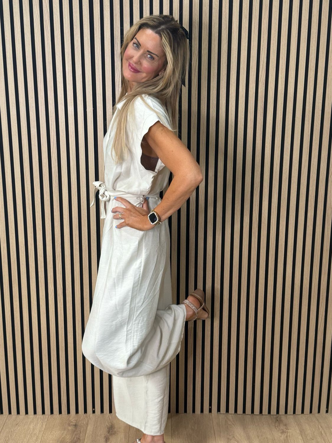 Luna Wide Leg Jump Suit - Cream