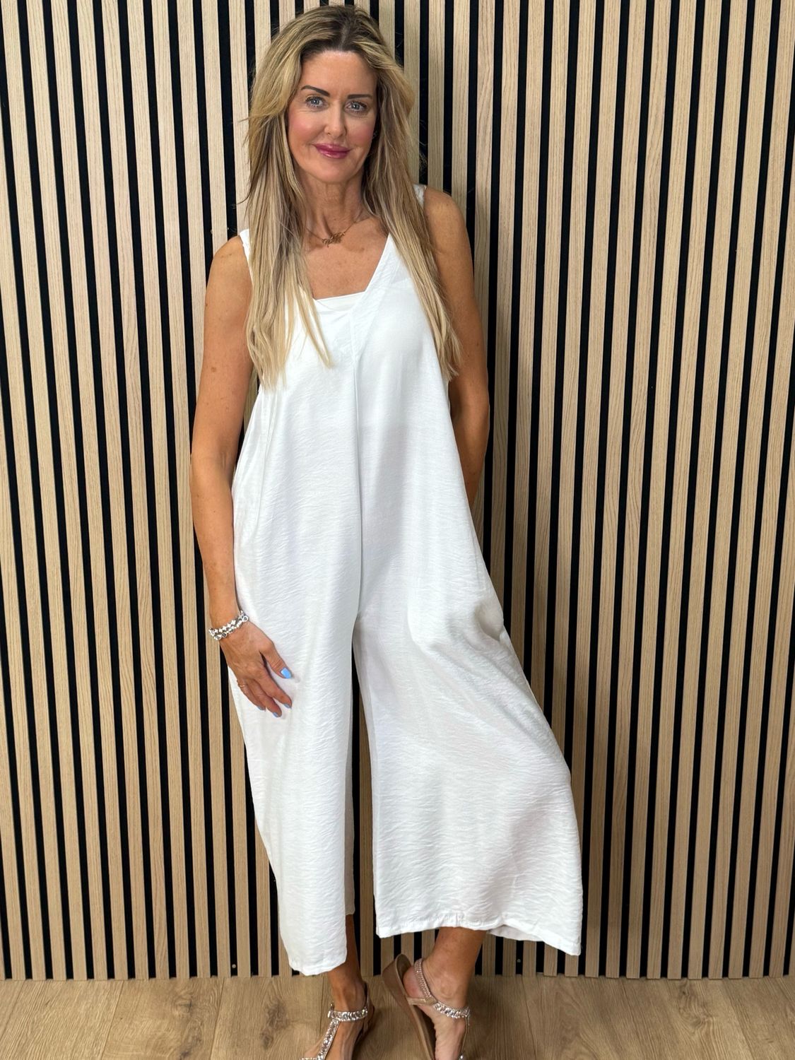 Mila - Cropped Wide Leg Jumpsuit - White