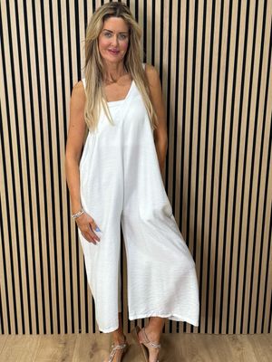 Mila - Cropped Wide Leg Jumpsuit - White