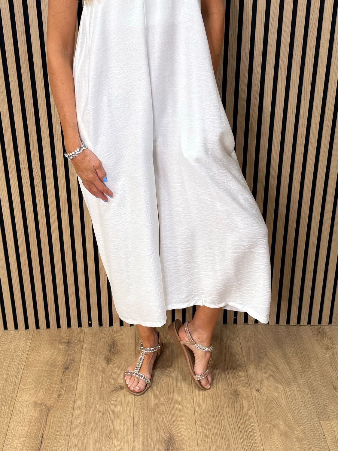 Mila - Cropped Wide Leg Jumpsuit - White