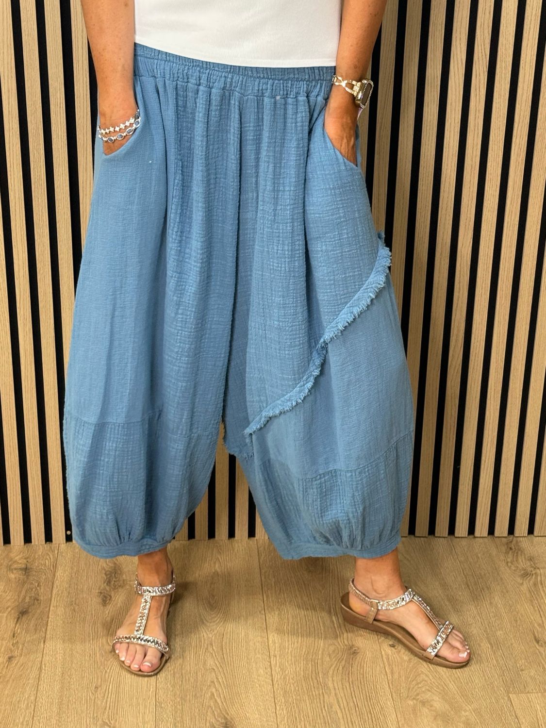 Cotton Balloon Trousers - Denim Blue