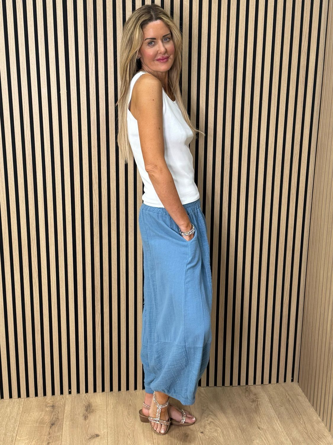 Cotton Balloon Trousers - Denim Blue