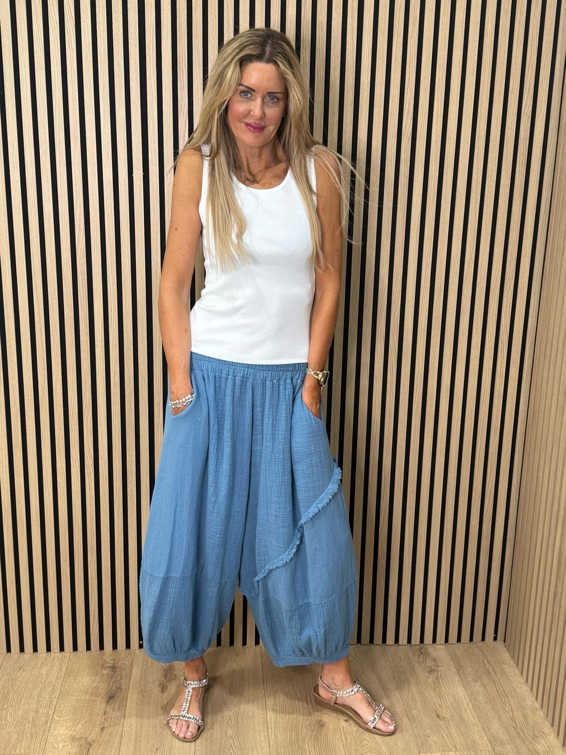 Cotton Balloon Trousers - Denim Blue