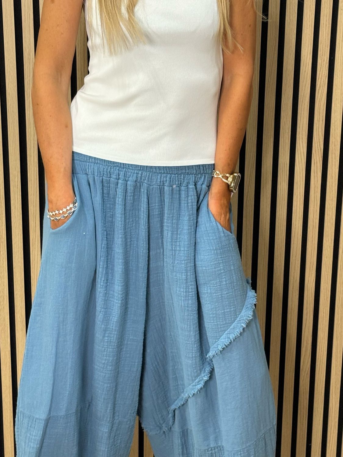 Cotton Balloon Trousers - Denim Blue