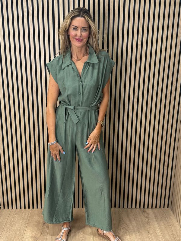Luna Wide Leg Jump Suit - Khaki