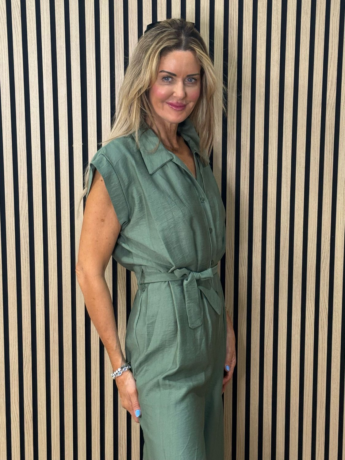 Luna Wide Leg Jump Suit - Khaki