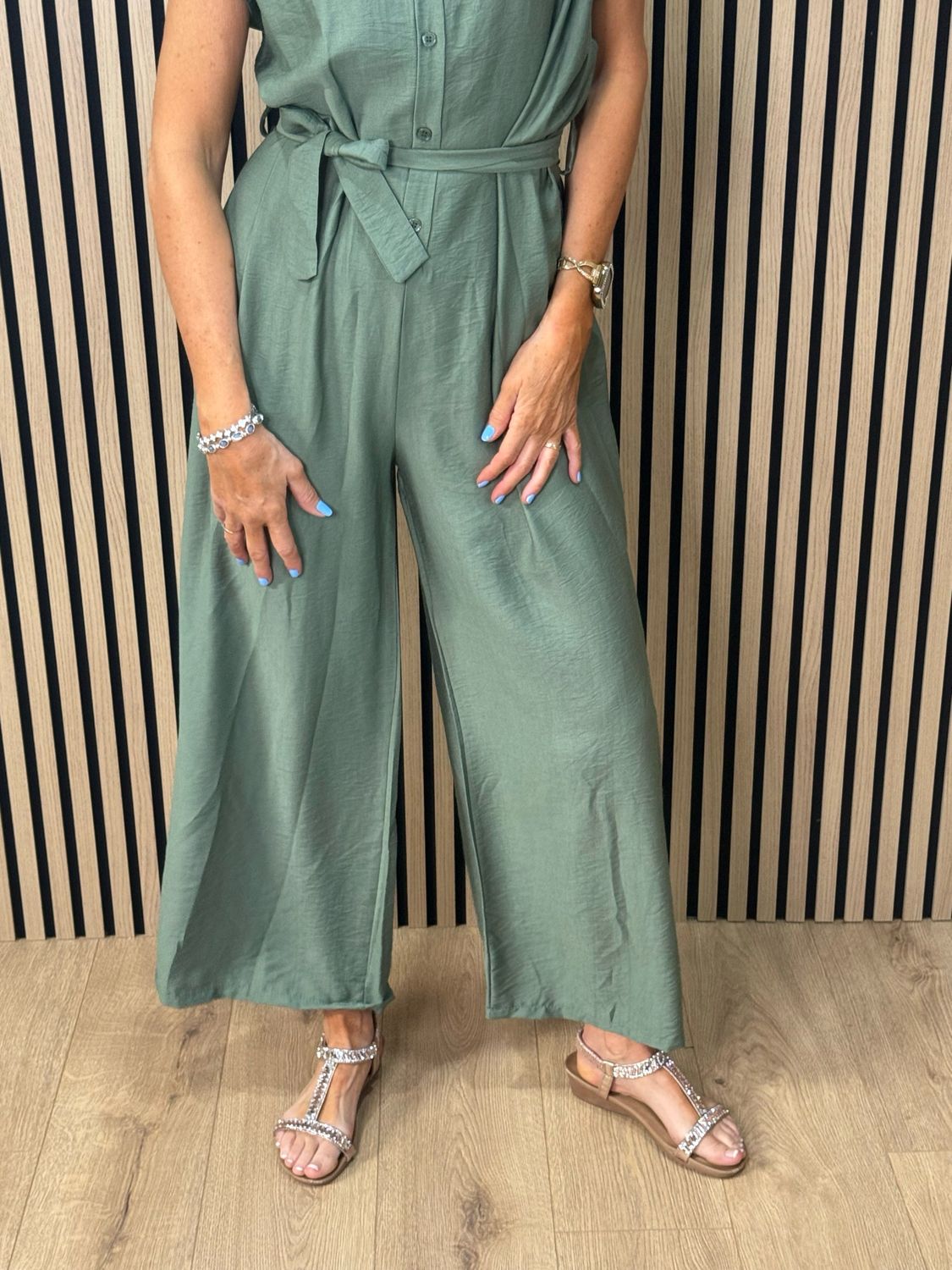 Luna Wide Leg Jump Suit - Khaki