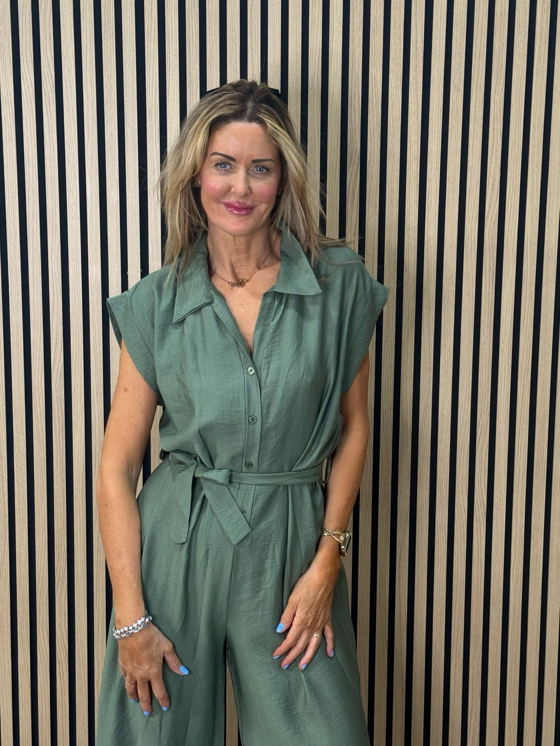 Luna Wide Leg Jump Suit - Khaki