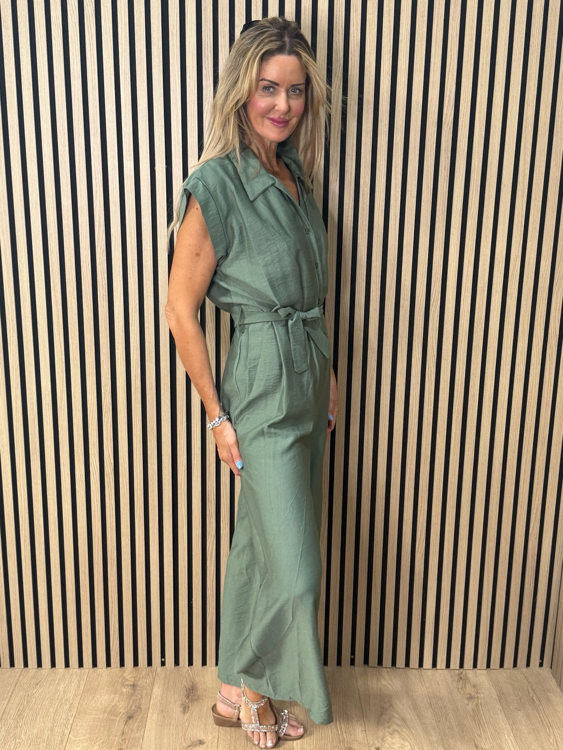 Luna Wide Leg Jump Suit - Khaki