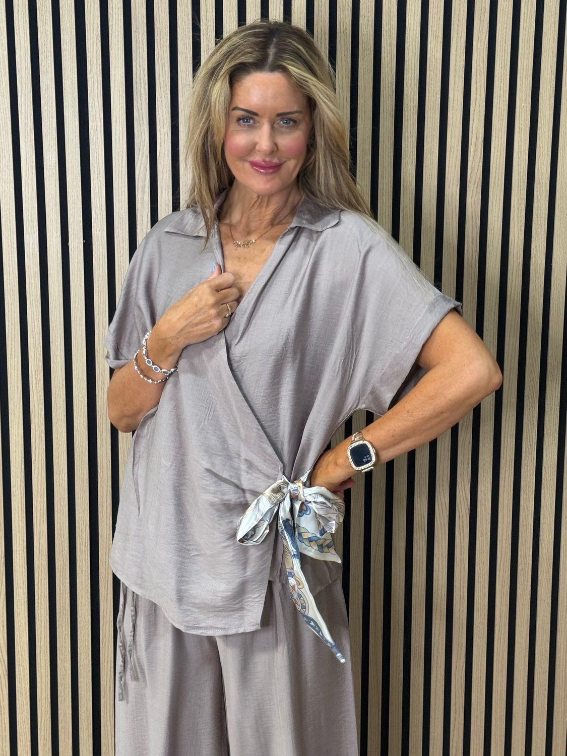 Luxe - Tie Waist Trouser Suit - Taupe