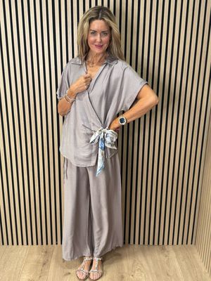 Luxe - Tie Waist Trouser Suit - Taupe
