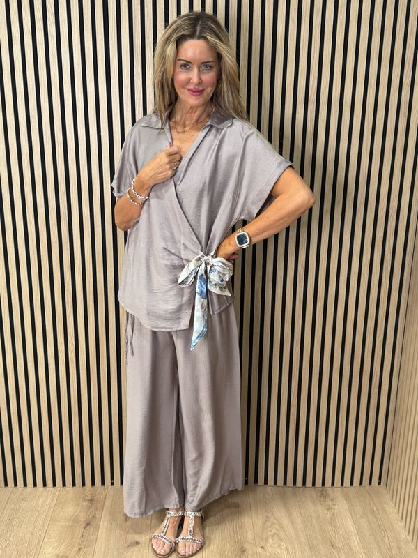 Luxe - Tie Waist Trouser Suit - Taupe