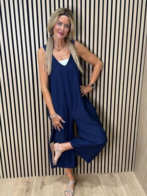 Mila - Cropped Wide Leg Jumpsuit - Navy