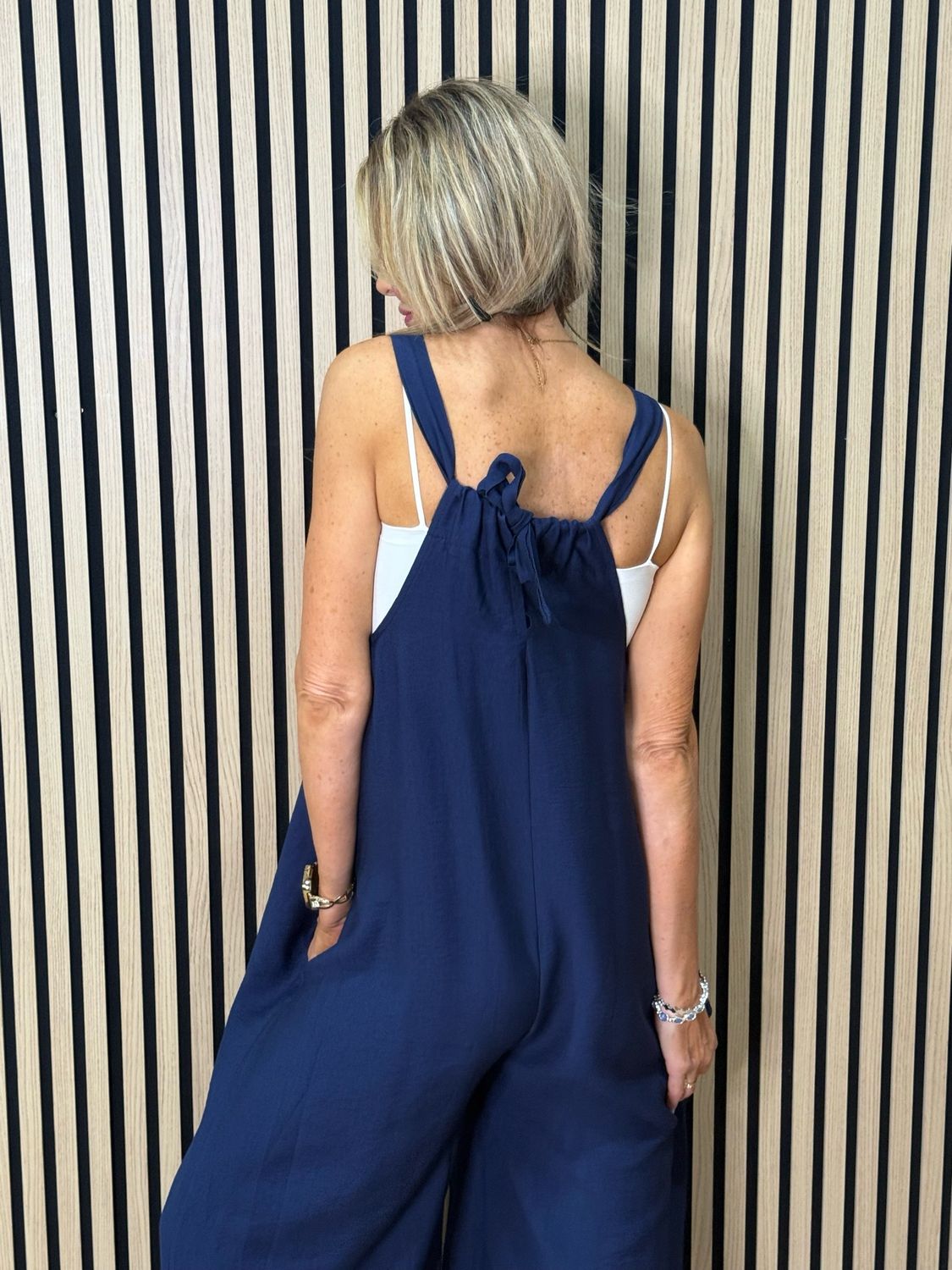 Mila - Cropped Wide Leg Jumpsuit - Navy