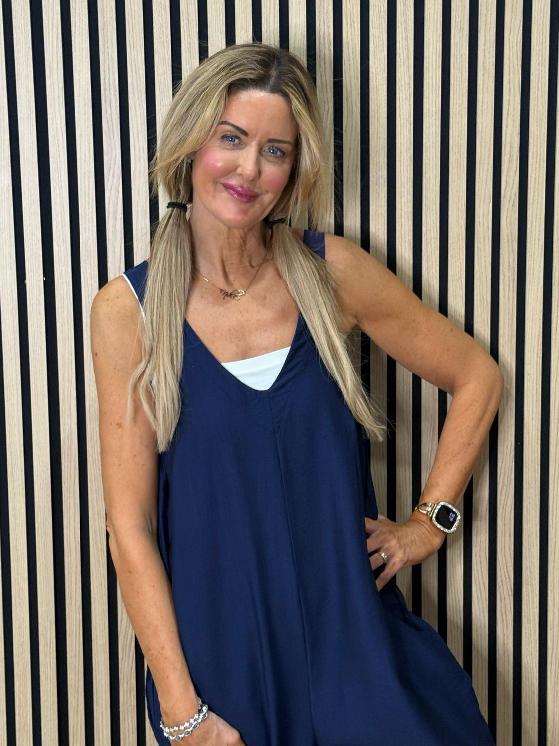 Mila - Cropped Wide Leg Jumpsuit - Navy