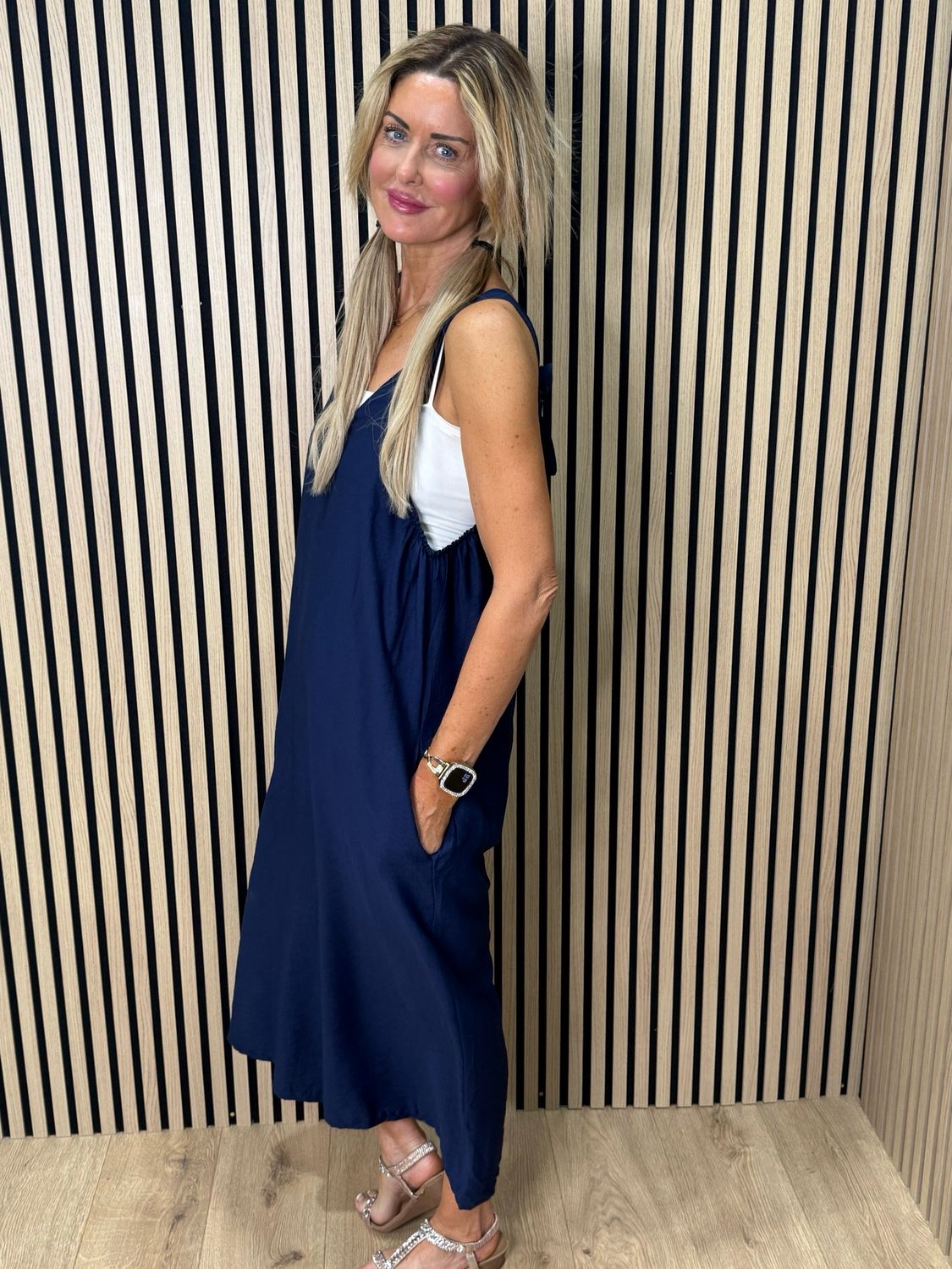 Mila - Cropped Wide Leg Jumpsuit - Navy