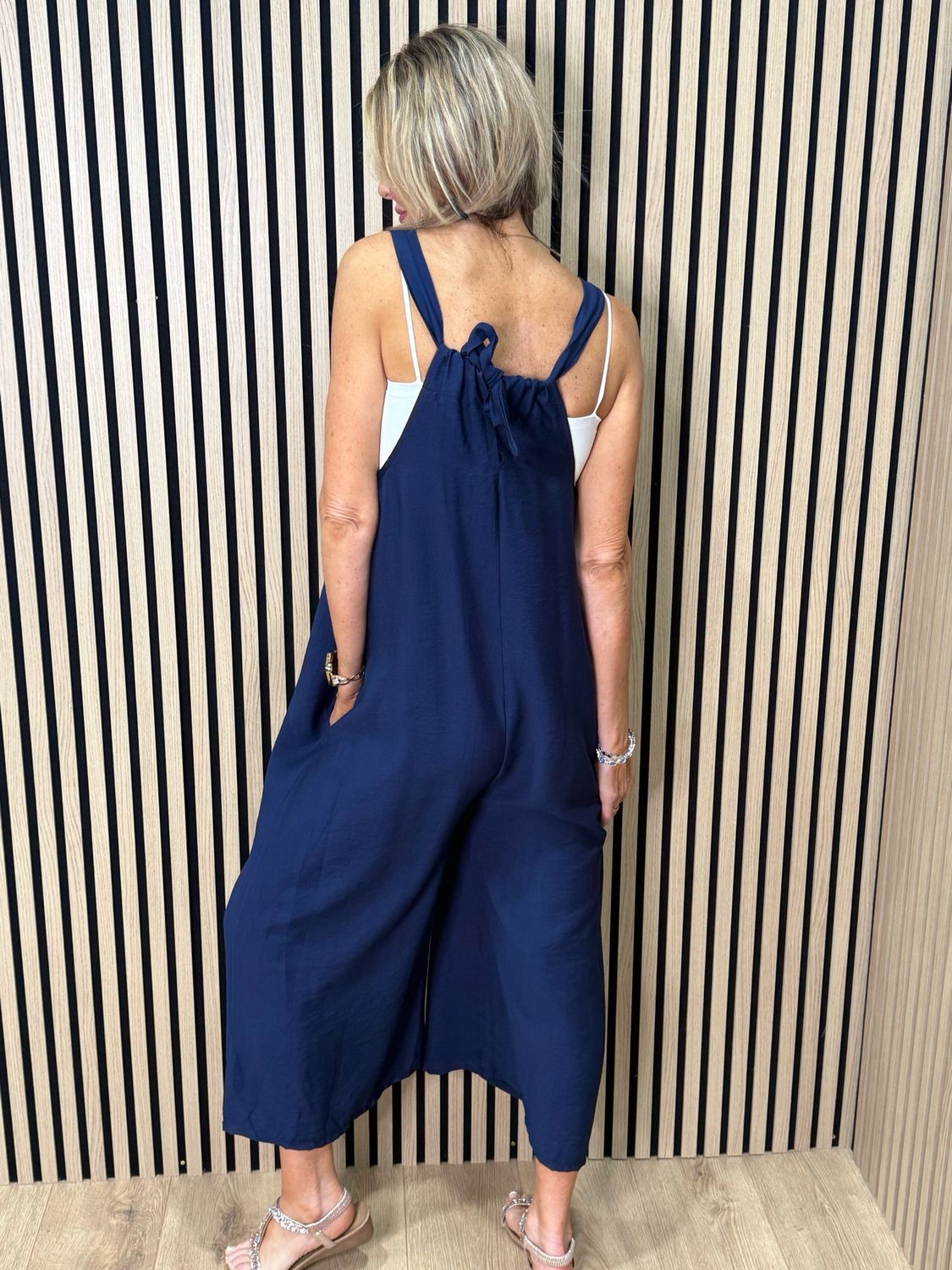 Mila - Cropped Wide Leg Jumpsuit - Navy