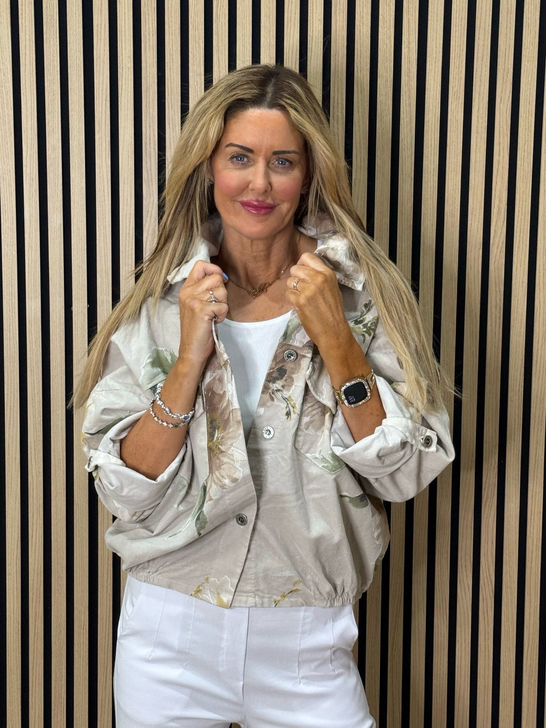 Floral Cropped Jacket - Stone