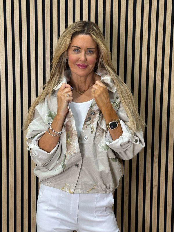 Floral Cropped Jacket - Stone