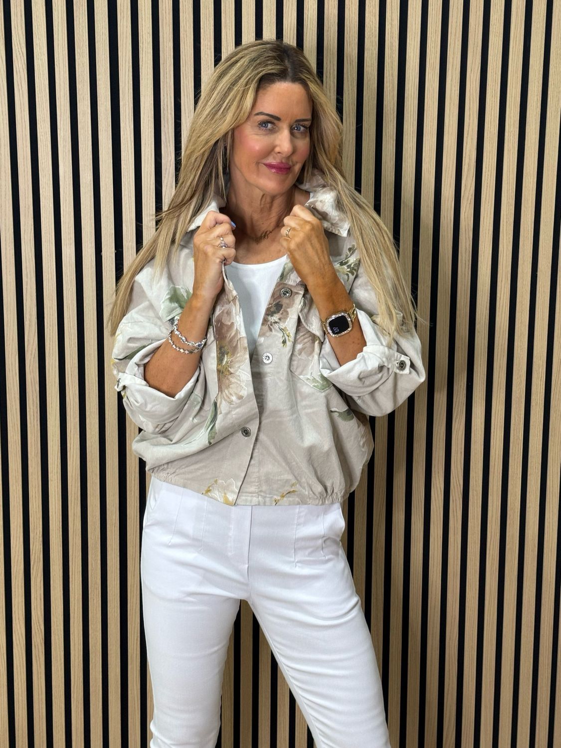 Floral Cropped Jacket - Stone