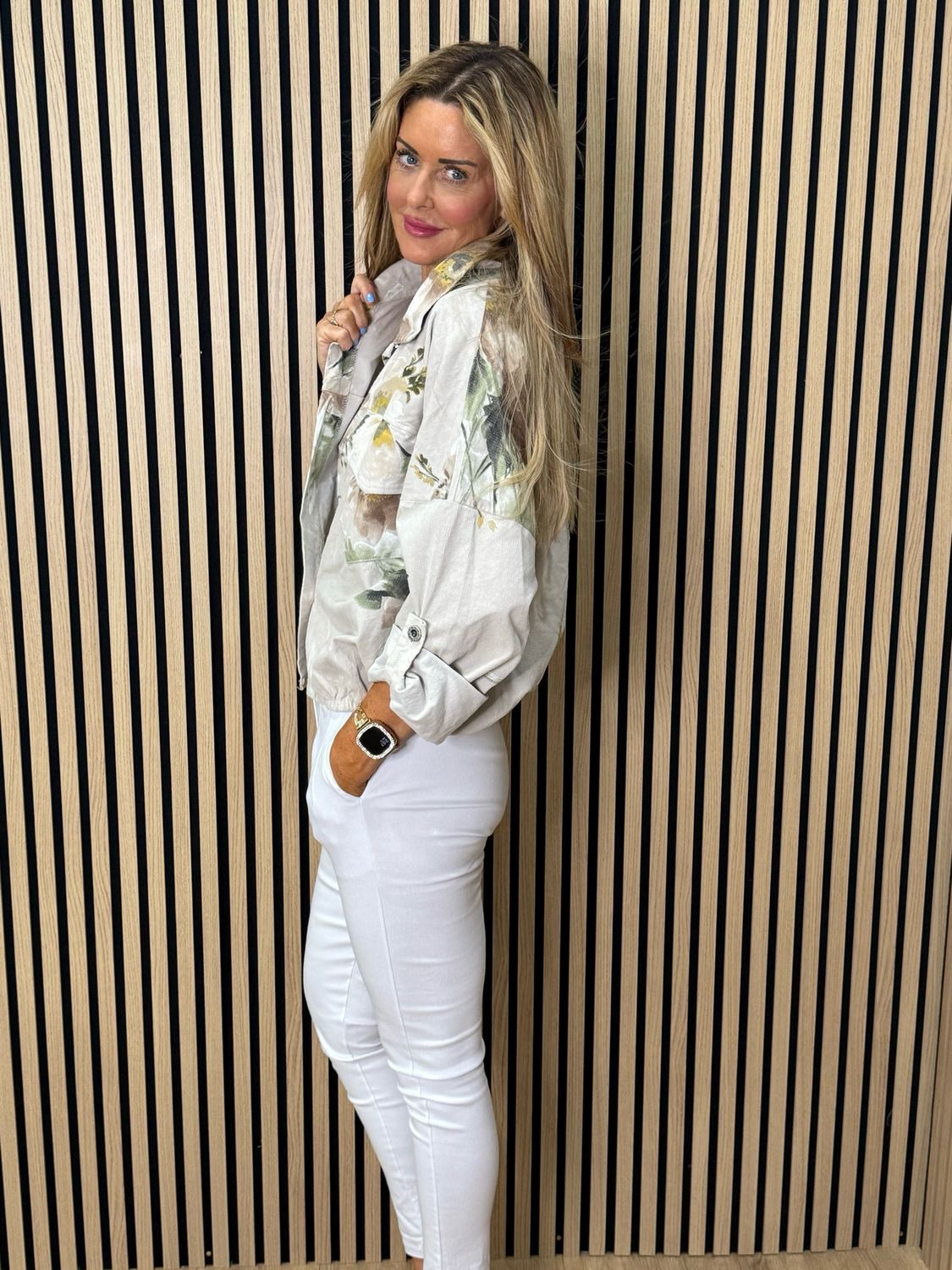 Floral Cropped Jacket - Stone